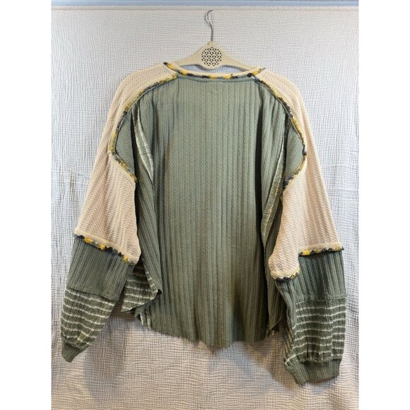 Miss Me Blouse Balloon Oversized Sweater strips Green boho grunge - Picture 9 of 12